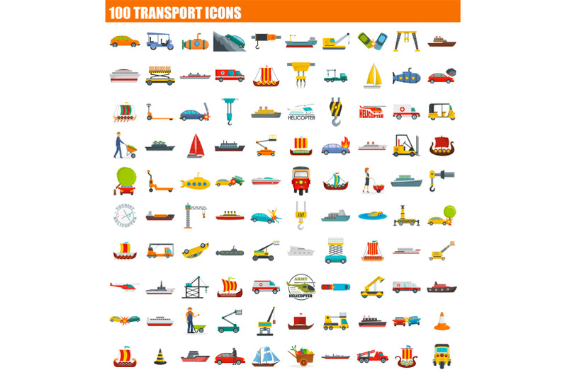 100-transport-icon-set-flat-style