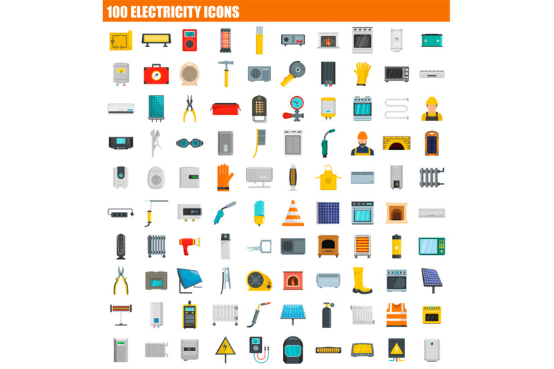 100-electricity-icon-set-flat-style