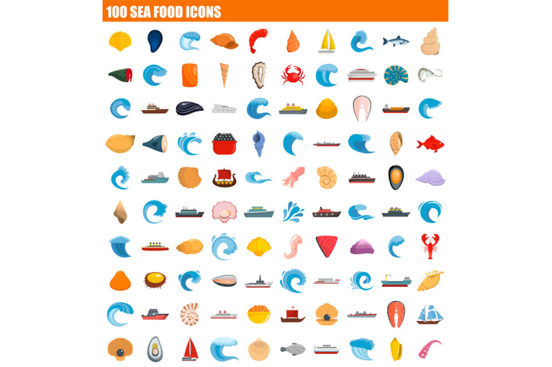 100-sea-food-icon-set-flat-style