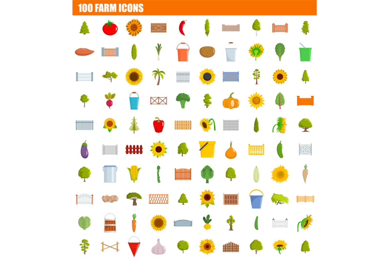 100-farm-icon-set-flat-style
