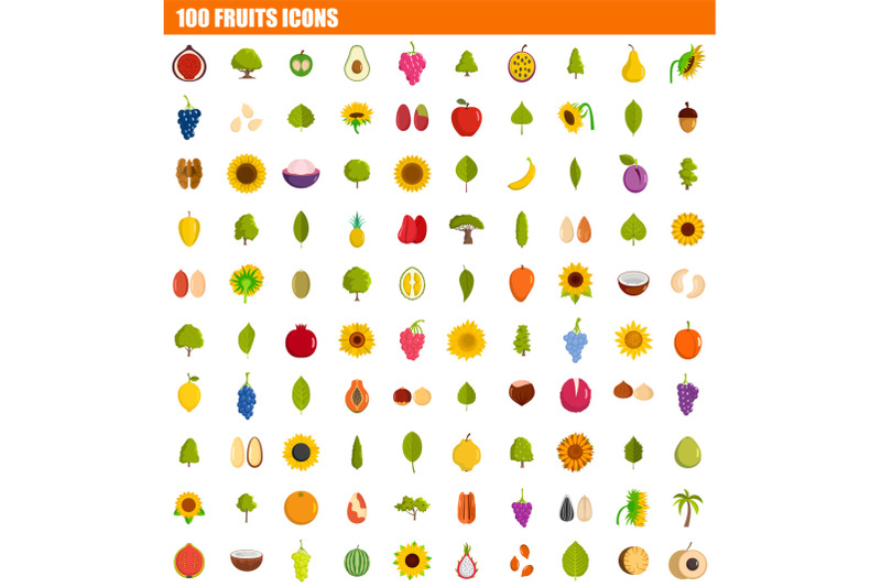 100-fruits-icon-set-flat-style