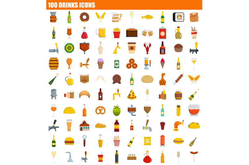 100-drinks-icon-set-flat-style