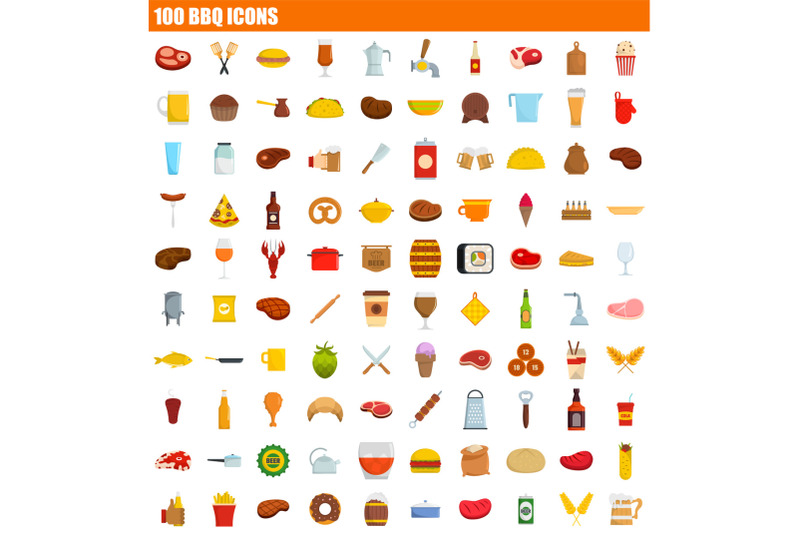 100-bbq-icon-set-flat-style
