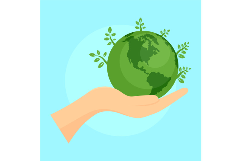 green-planet-in-hand-background-flat-style