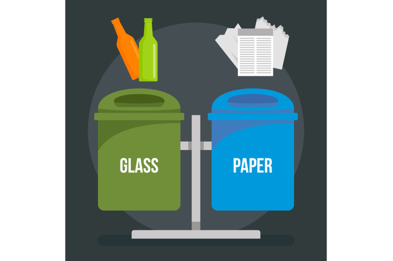glass-paper-trash-bin-concept-background-flat-style