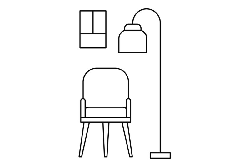 chair-and-room-lamp-icon-outline-style