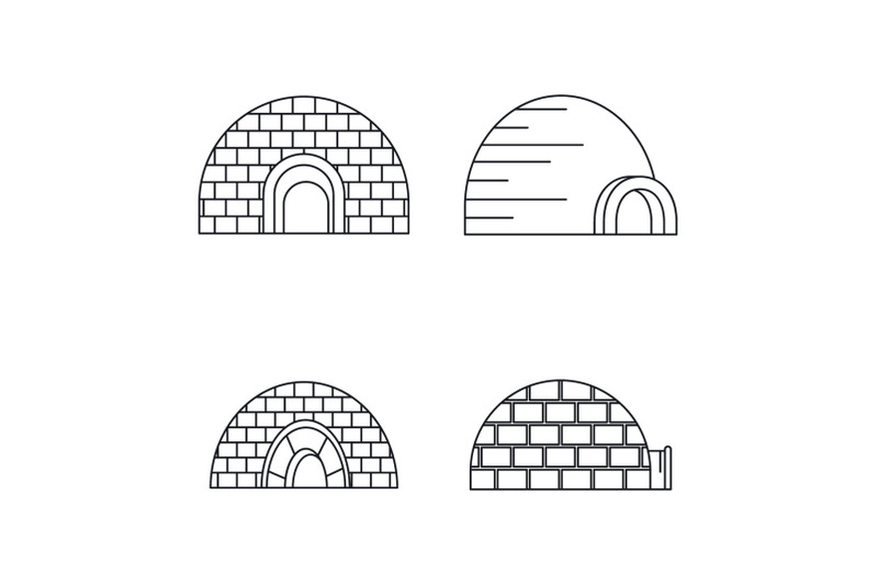 arctic-igloo-icon-set-outline-style