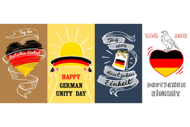 deutschen-einheit-banner-set-hand-drawn-style