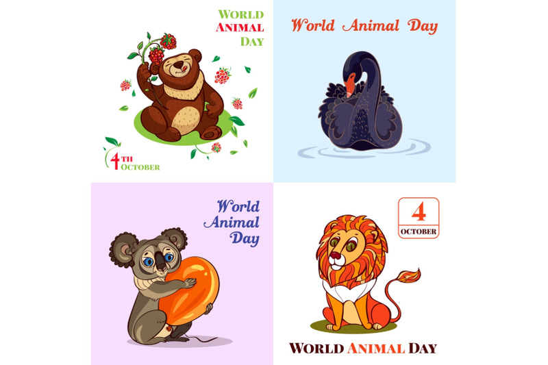 world-animal-day-october-banner-set-cartoon-style