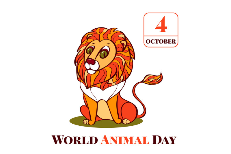 world-animal-day-lion-concept-background-cartoon-style