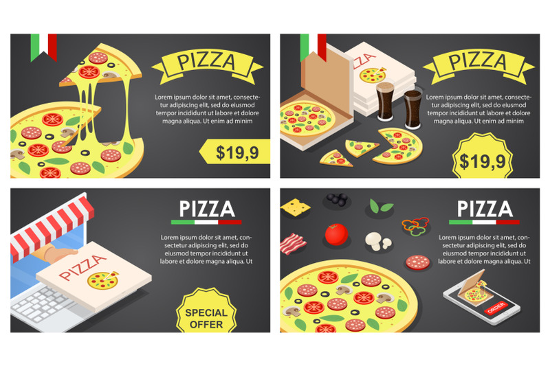 pizza-festival-banner-concept-set-isometric-style