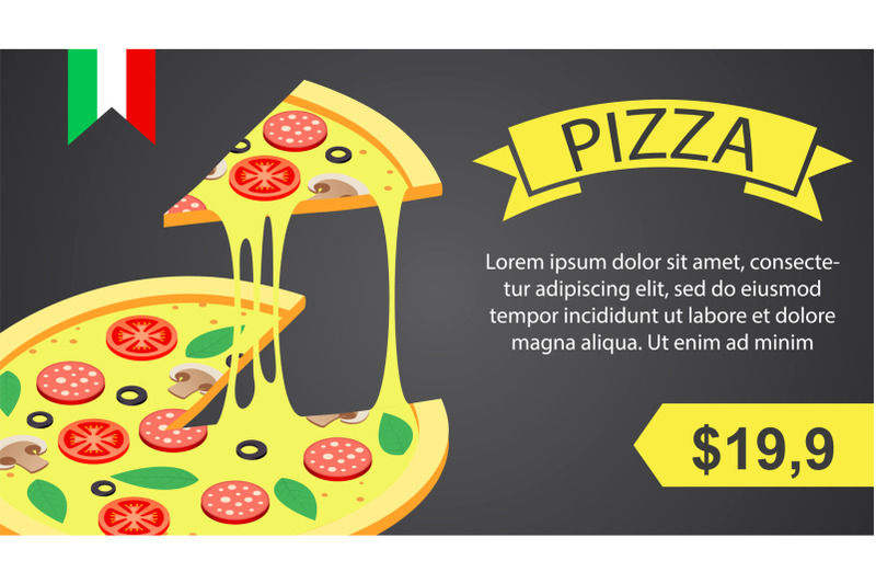 pizza-banner-horizontal-isometric-style