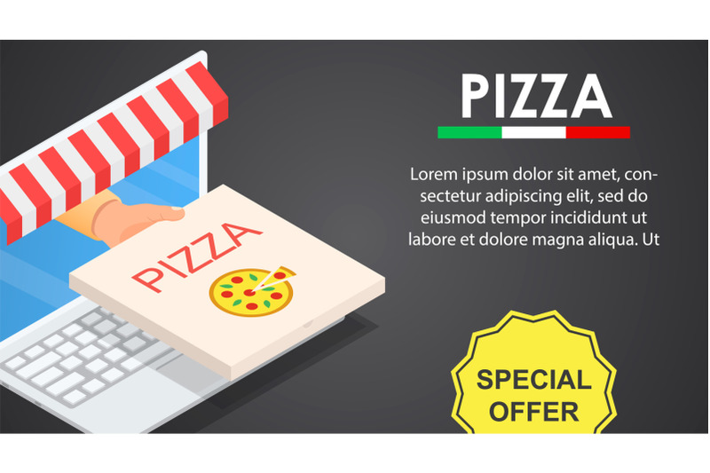 web-pizza-offer-banner-horizontal-isometric-style