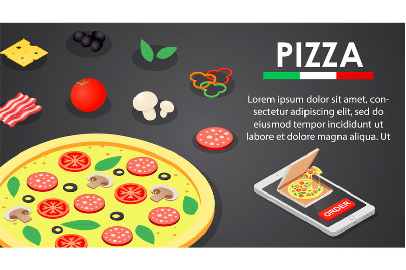 order-italian-pizza-banner-horizontal-isometric-style