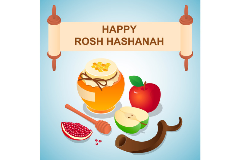 sweet-rosh-hashanah-concept-background-isometric-style