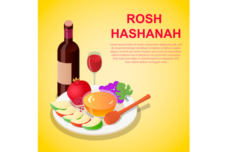 happy-sweet-rosh-hashanah-concept-background-isometric-style
