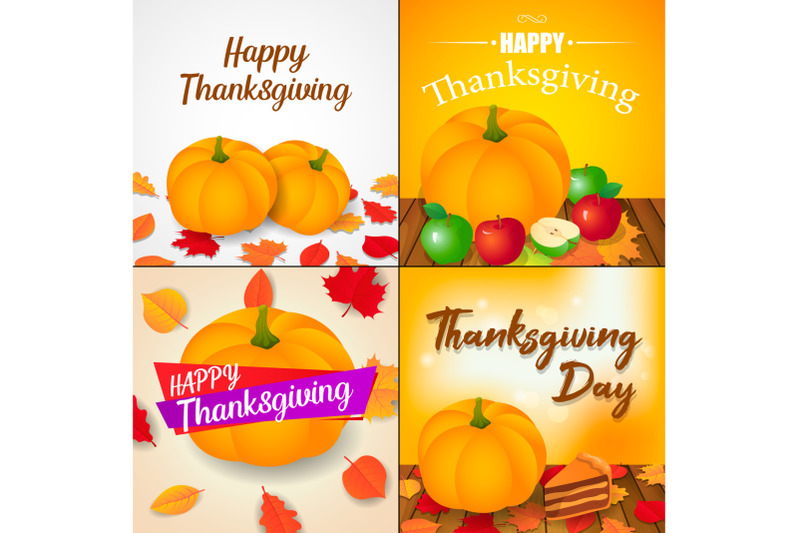 autumn-thanksgiving-day-banner-set-isometric-style