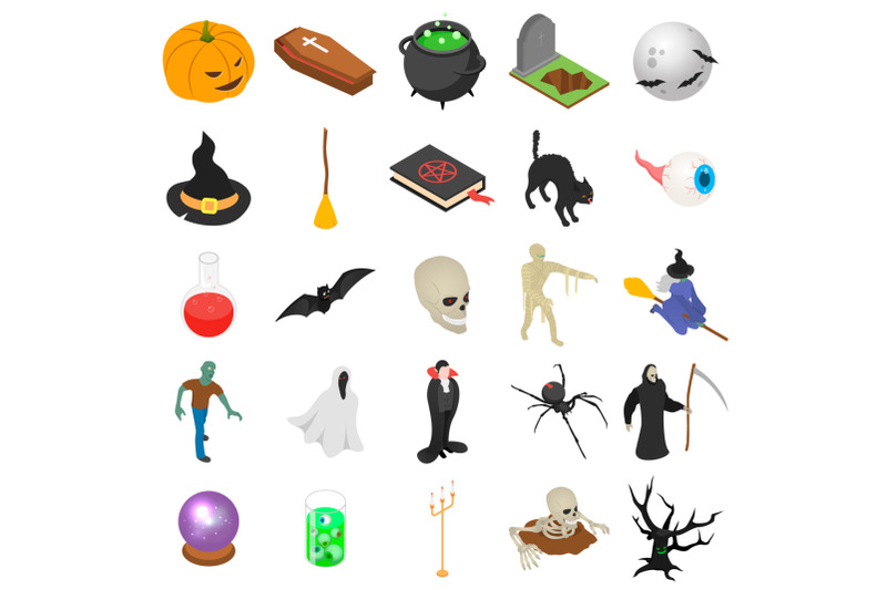 halloween-icon-set-isometric-style