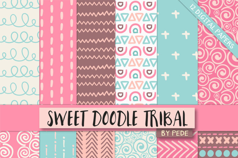 sweet-doodle-tribal-digital-paper-pack
