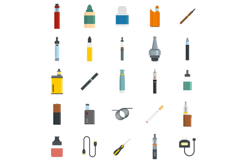 electronic-cigarette-mod-cig-icons-set-flat-style