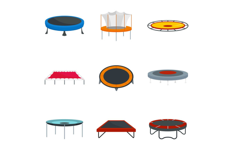 trampoline-jumping-park-joy-icons-set-flat-style