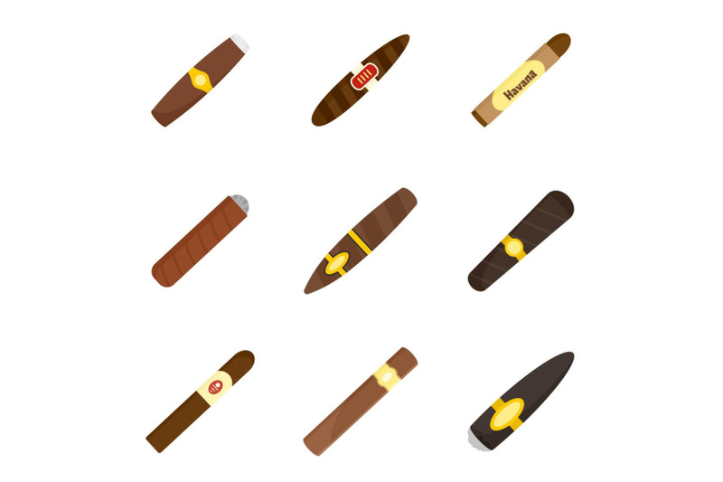 cigar-cuban-paper-weed-icons-set-flat-style