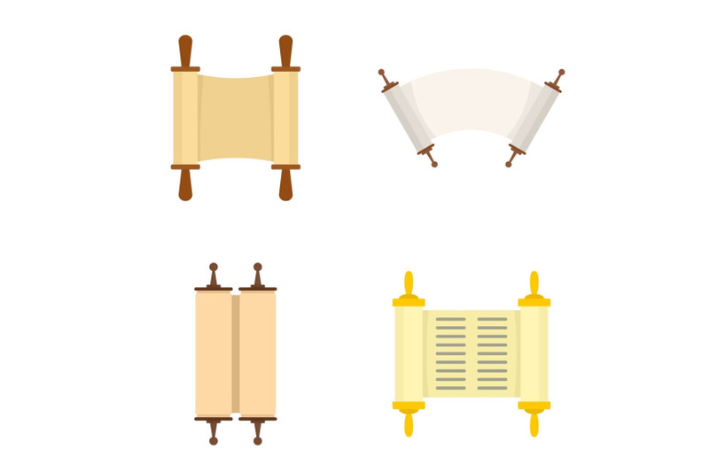 torah-scroll-book-bible-icons-set-flat-style