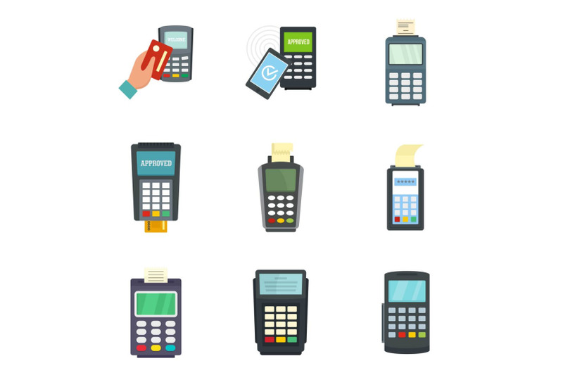 bank-terminal-credit-card-icons-set-flat-style