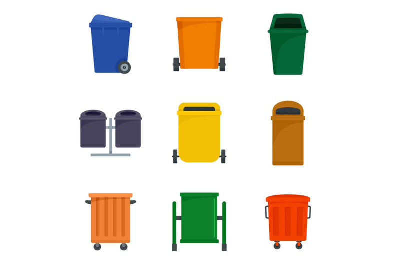 separation-recycle-bin-trash-icons-set-flat-style