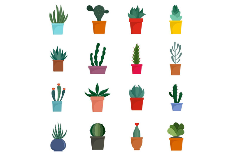 succulent-and-cactus-flowers-icons-set-flat-style