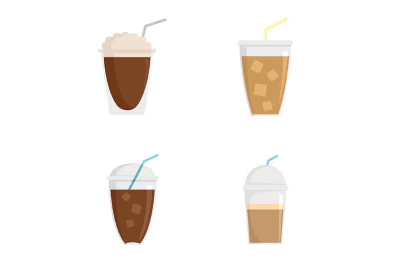 ice-coffee-cream-cold-cup-icons-set-flat-style