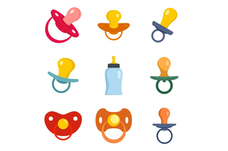 pacifier-baby-care-newborn-icons-set-flat-style