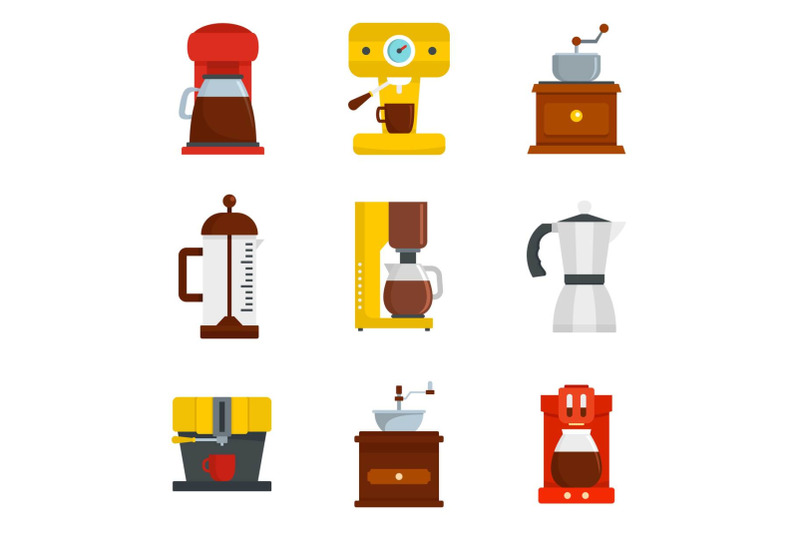 coffee-maker-pot-espresso-icons-set-flat-style