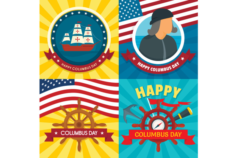 columbus-day-banner-set-flat-style