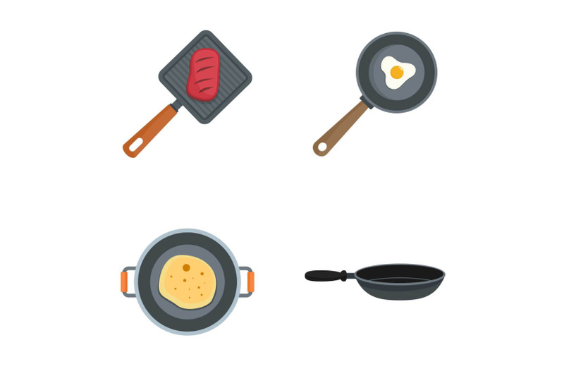 hot-griddle-chef-icon-set-flat-style