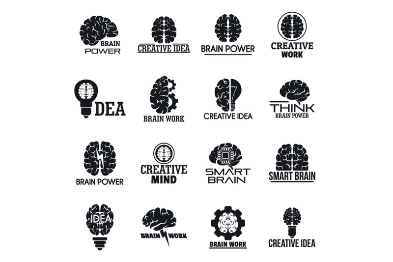 brain-logo-set-simple-style