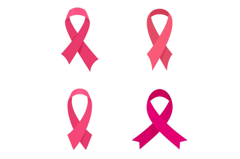 breast-cancer-ribbon-pink-icons-set-flat-style