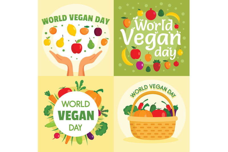 vegan-day-banner-set-flat-style