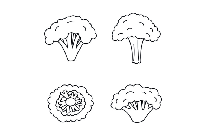 broccoli-plant-icon-set-outline-style