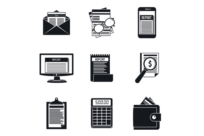 expense-report-tax-icon-set-simple-style