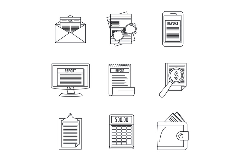 expense-report-transaction-icon-set-outline-style