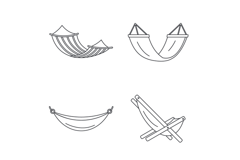 beach-hammock-icon-set-outline-style