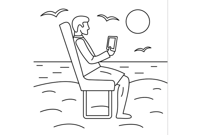man-distant-beach-work-concept-background-outline-style