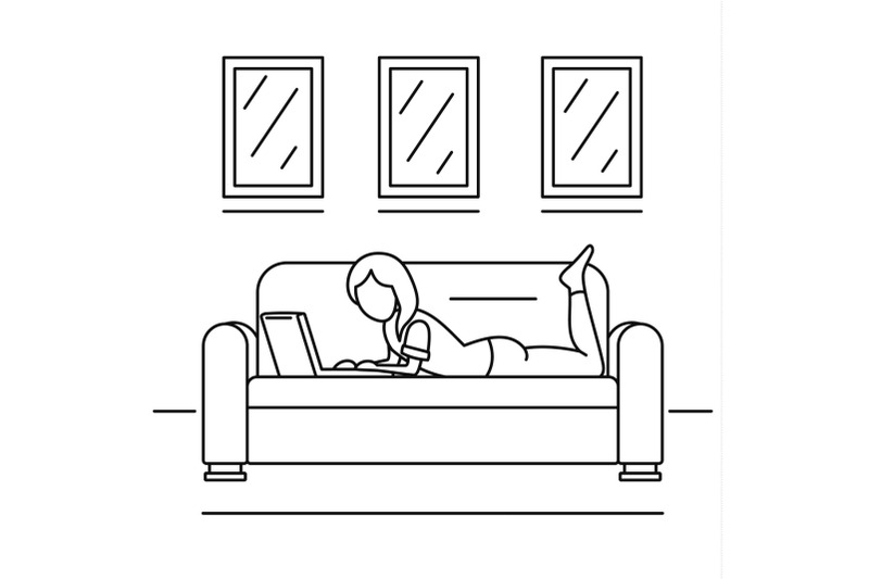 woman-freelancer-sofa-concept-background-outline-style