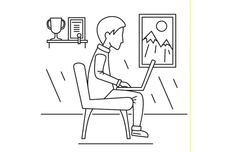 freelancer-boy-home-concept-background-outline-style