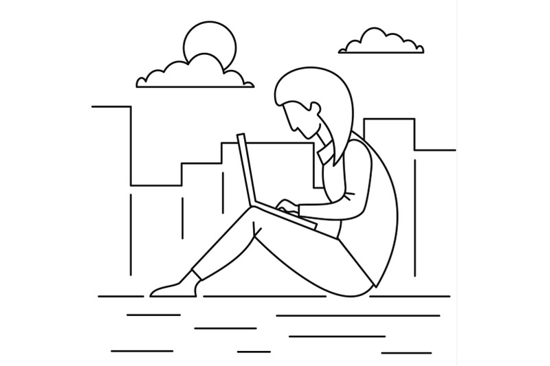 girl-outdoor-distant-work-concept-background-outline-style
