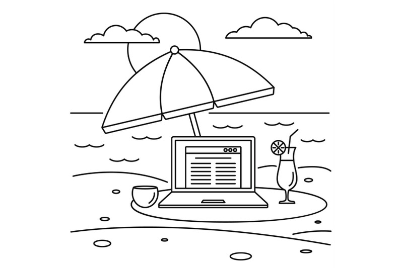 freelancer-notebook-beach-concept-background-outline-style