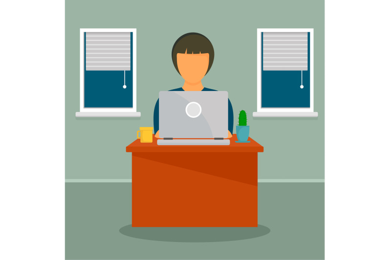 woman-distant-work-concept-background-flat-style