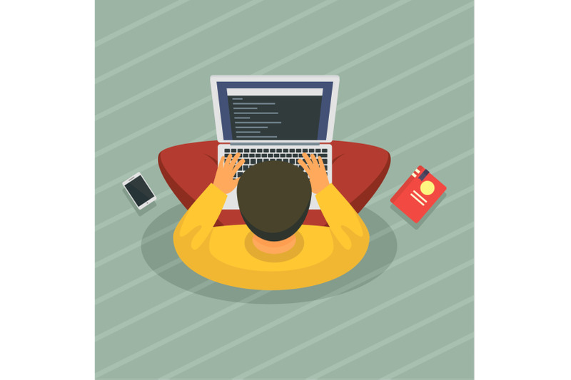 young-man-distant-work-concept-background-flat-style