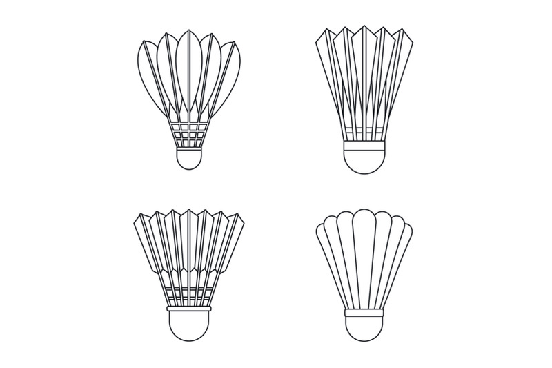 shuttlecock-equipment-icon-set-outline-style